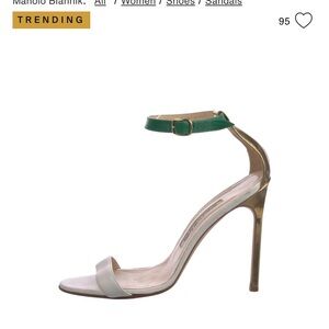 Manolo Blahnik Gold and Green Heeled Sandals